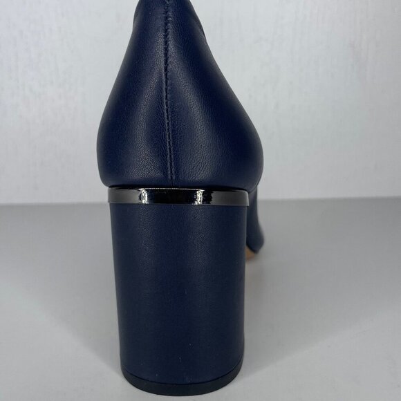 1. State Saffire Blue Pointed Toe Leather Block Pump Heel Office Career Sz 7M - Picture 5 of 10